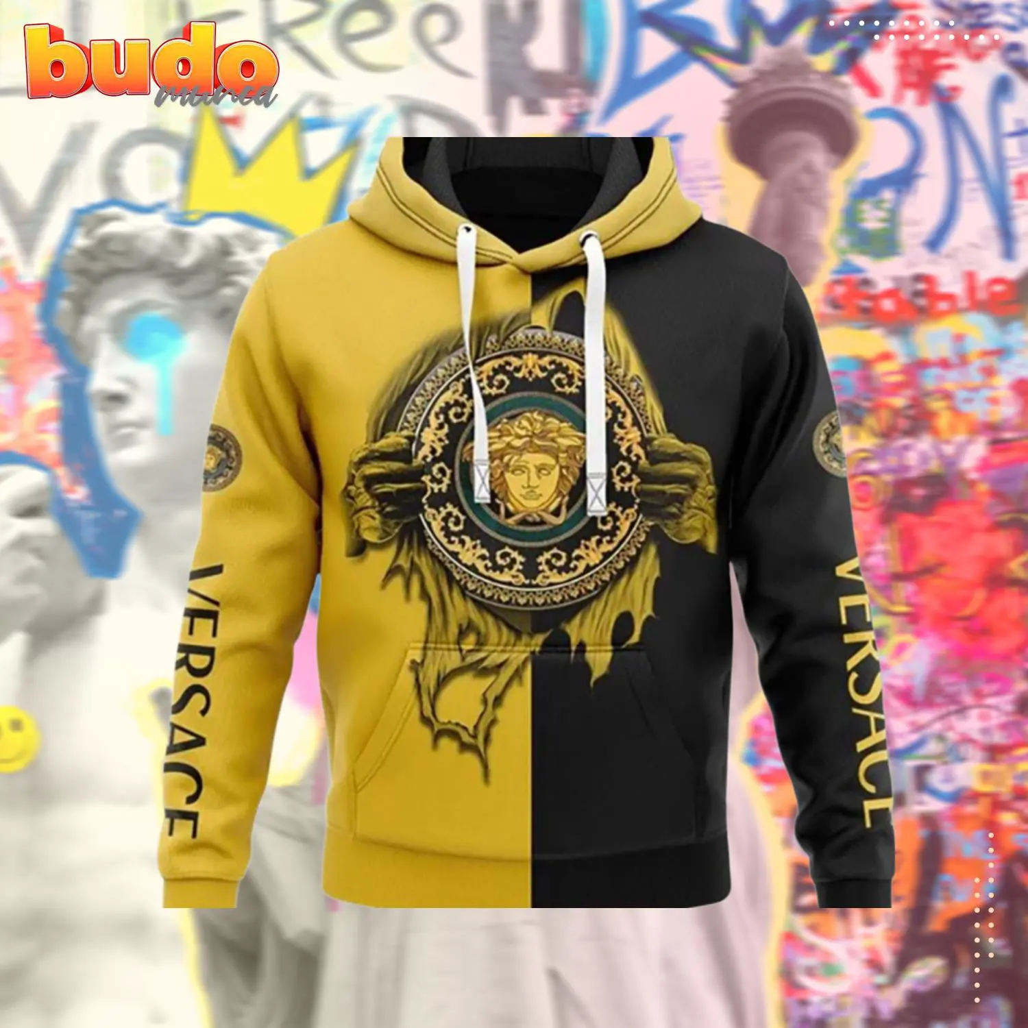 Versace black yellow luxury unisex premium hoodie luxury brand outfit for men women - hot new